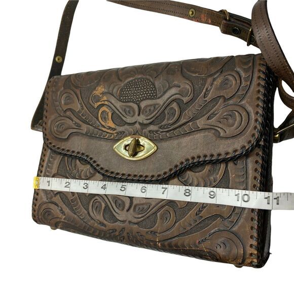 Tooled Leather Purse Boho Western Womens Brown Inner Pockets Crossbody Handbag - Picture 12 of 16